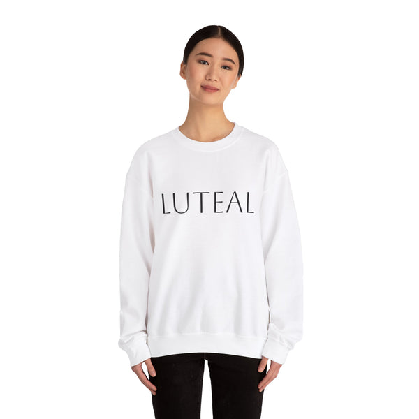 White Luteal Phase Sweatshirt on model