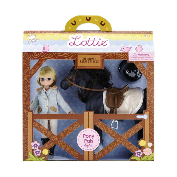 retail packaging of Blonde doll in riding jodhpurs, tweed jacket, tie, boots, helmet, with Seren the Welsh Pony. Soft hair, bendable knees, removable shoes, and phthalate-free vinyl.