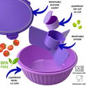 Description of inside of Bowl with Removable silicone gasket, leakproof Dip cup, removable diver. Microwave safe and dishwasher safe