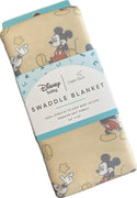 Light brown canvas with Original Mickey Mouse printed all over the swaddle blanket