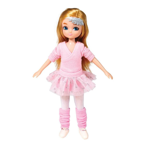 White doll with blonde hair and blue eyes
Wearing Wraparound ballet cardigan, Pink tutu,Ballet tights,Ballet shoes
