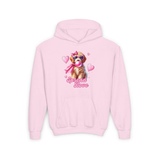 Youth Spread Love Hoodie - Cute Bubblegum Golden Doodle