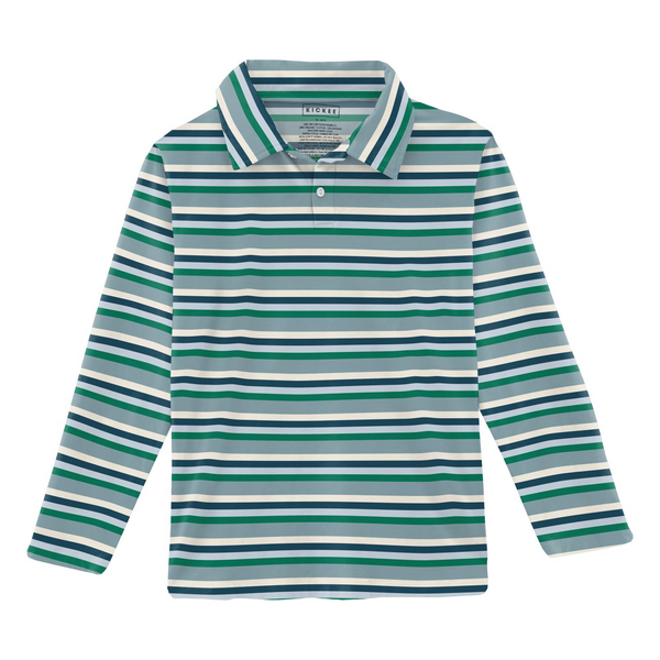 KicKee Pants Print Long Sleeve Luxe Jersey Polo | Stormy Sea Stripe