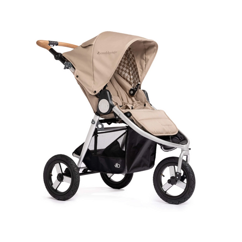 Indie Stroller in Sand with Silver frame and cork handlebar