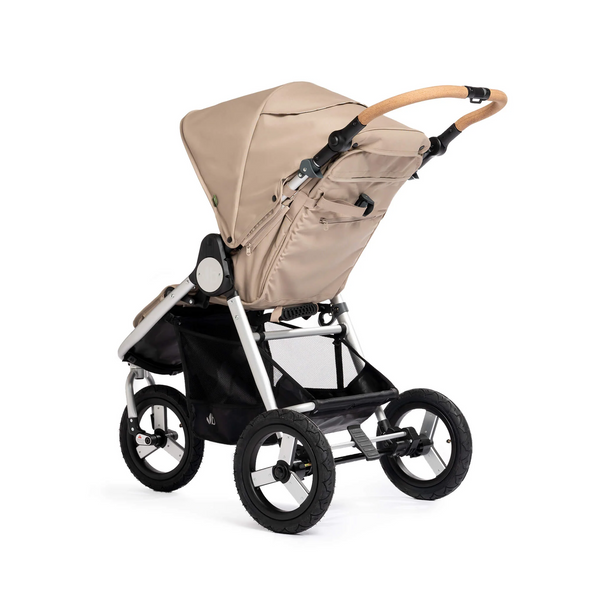 Indie Stroller in Sand with Silver frame and cork handlebar