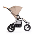 Indie Stroller in Sand with Silver frame and cork handlebar