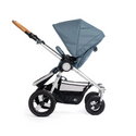 Era Stroller in ocean blue with silver frame and cork handlebar