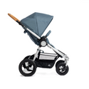 Era Stroller in ocean blue with silver frame and cork handlebar