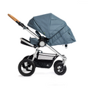 Era Stroller in ocean blue with silver frame and cork handlebar