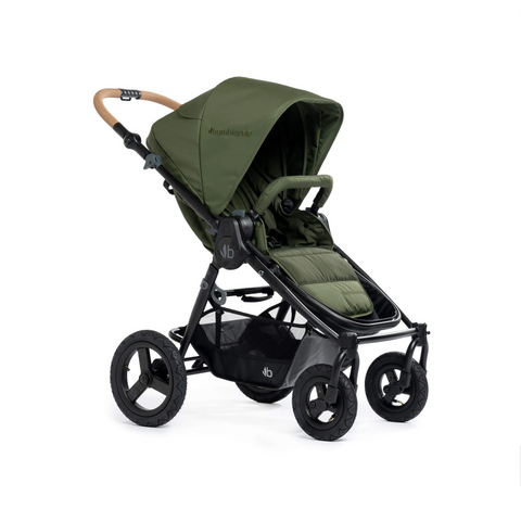 Era Stroller in Olive Green with Black frame and cork handlebar