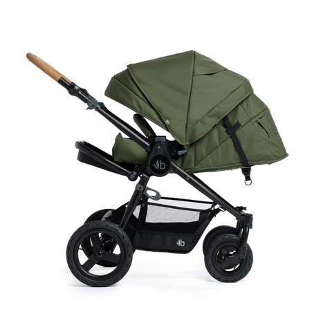 Era Stroller in Olive Green with Black frame and cork handlebar