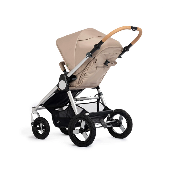 Era Stroller in Sand with silver frame and cork handlebar