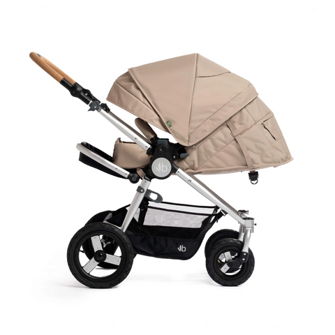 Era Stroller in Sand with silver frame and cork handlebar