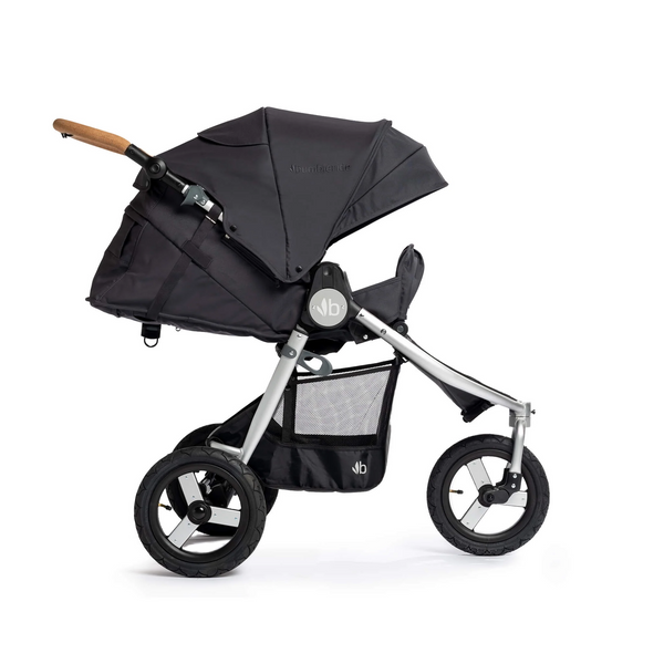 Indie stroller in dusk with silver frame and cork handlebar